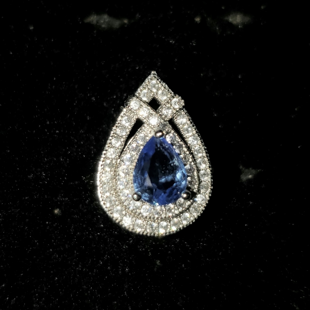 Blue CZ Silver Teardrop Ring Sz 6.5